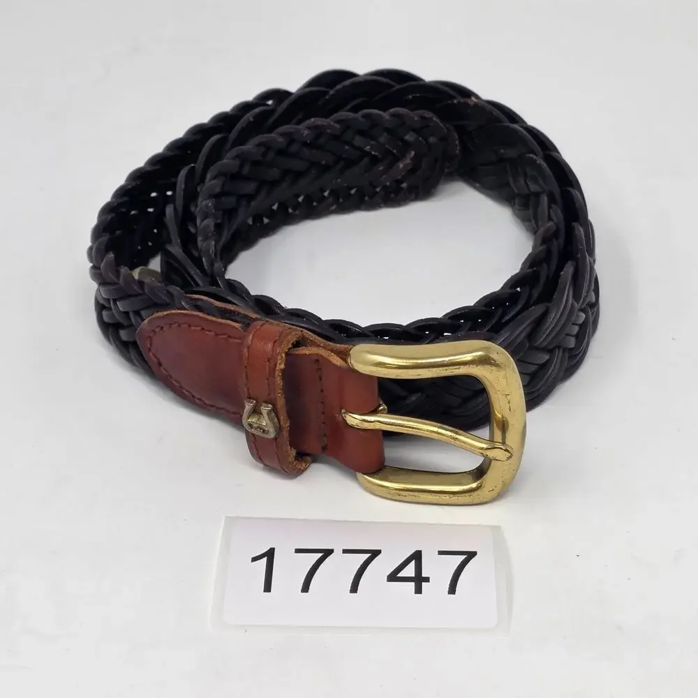 VTG Etienne Aigner Brown Woven Leather Belt Womens Medium Brass Buckle Logo